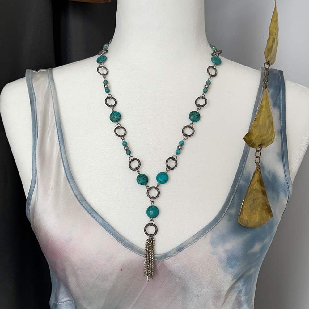 handmade genuine turquoise tassel necklace